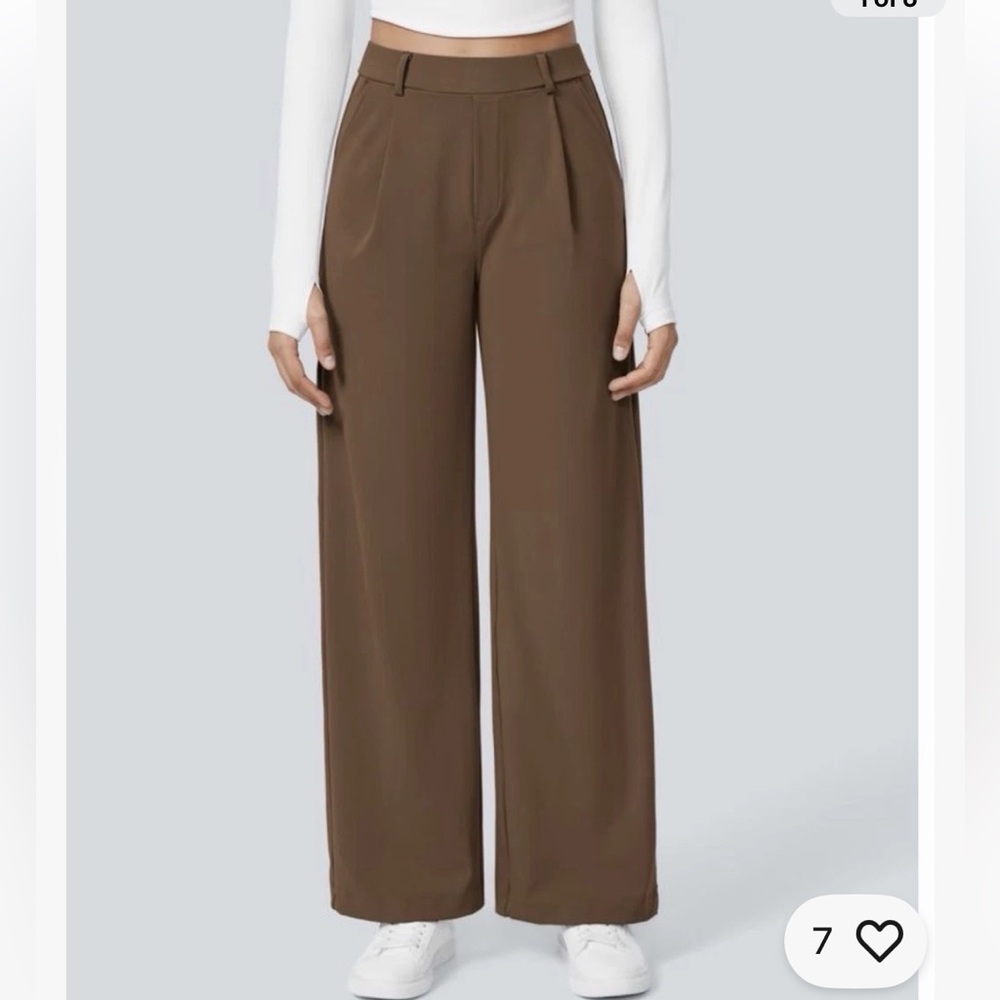 Halara HaloTek Air High Waisted Side Pocket Work Flare Pants Sepia Brown XS